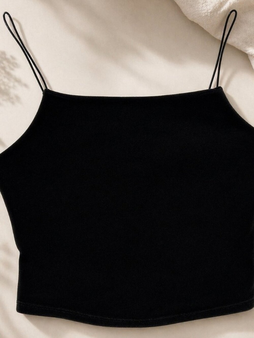 Urban Outfitters Black Velvet Crop Top | Spaghetti Strap Cami | Soft Stretch | S